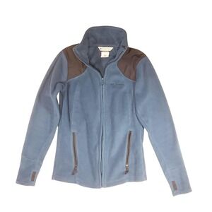 Columbia Jacket Womens Small Blue Fleece Full Zip Shoulder Patch Hiking Outdoor